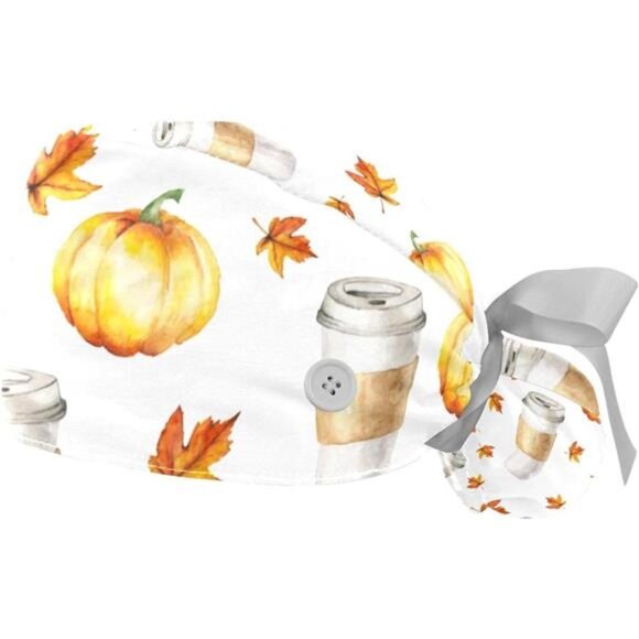 Working Cap for Women with Ponytail Pouch Long Hair, 2 Packs Nurse Scrub Caps, - Picture 1 of 7